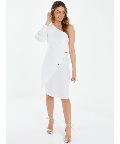 Women's Scuba Crepe One Shoulder Dress White $45.00 Dresses