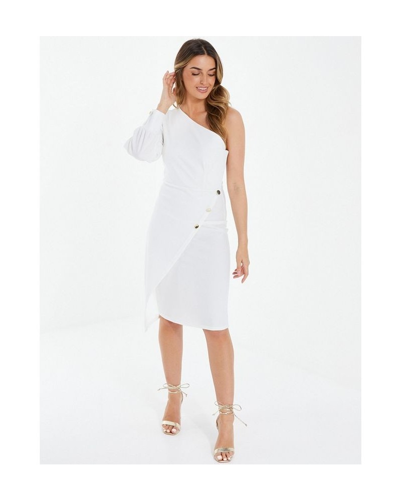 Women's Scuba Crepe One Shoulder Dress White $45.00 Dresses