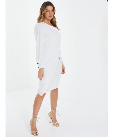 Women's Scuba Crepe One Shoulder Dress White $45.00 Dresses