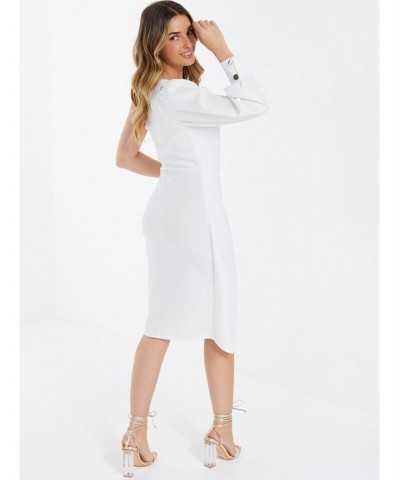 Women's Scuba Crepe One Shoulder Dress White $45.00 Dresses