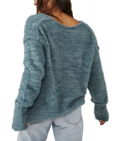 Women's Serendipity Off-The-Shoulder V-Neck Eyelash Sweater Grey Combo $39.90 Sweaters