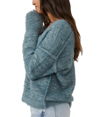 Women's Serendipity Off-The-Shoulder V-Neck Eyelash Sweater Grey Combo $39.90 Sweaters