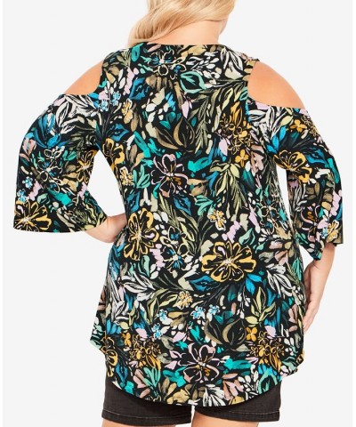 Plus Size Cold Shoulder 3 Bar Print Top Painted Floral $30.24 Tops