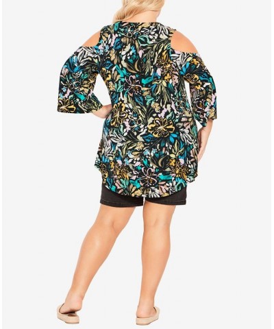 Plus Size Cold Shoulder 3 Bar Print Top Painted Floral $30.24 Tops