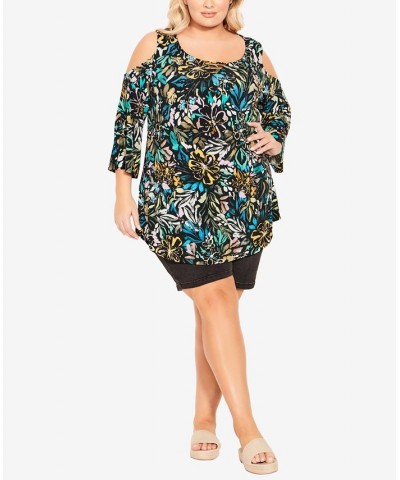 Plus Size Cold Shoulder 3 Bar Print Top Painted Floral $30.24 Tops