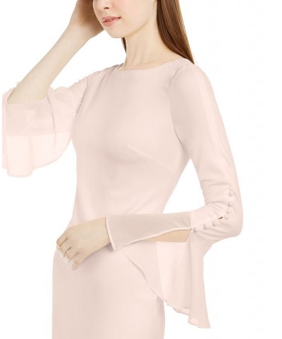 Chiffon-Bell-Sleeve Sheath Dress Tan/Beige $40.99 Dresses