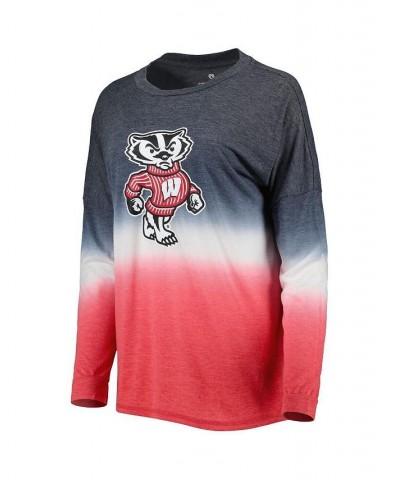 Women's Wisconsin Badgers Winkle Dip-Dye Long Sleeve T-shirt Heathered Black, Heathered Red $31.34 Tops