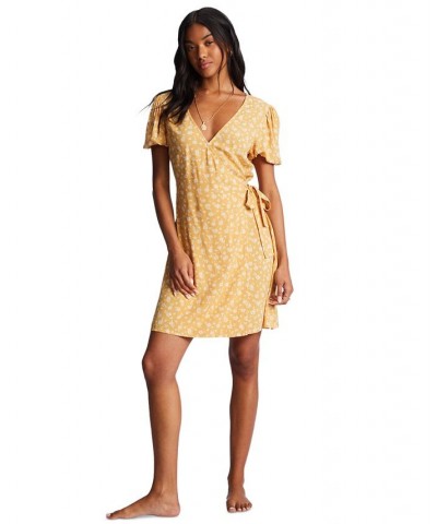 Juniors' Hot Tropics Mini Floral Wrap Dress Gold $28.64 Dresses