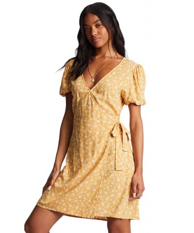 Juniors' Hot Tropics Mini Floral Wrap Dress Gold $28.64 Dresses