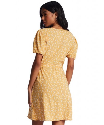 Juniors' Hot Tropics Mini Floral Wrap Dress Gold $28.64 Dresses