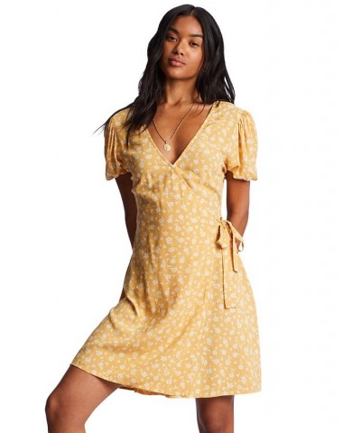 Juniors' Hot Tropics Mini Floral Wrap Dress Gold $28.64 Dresses