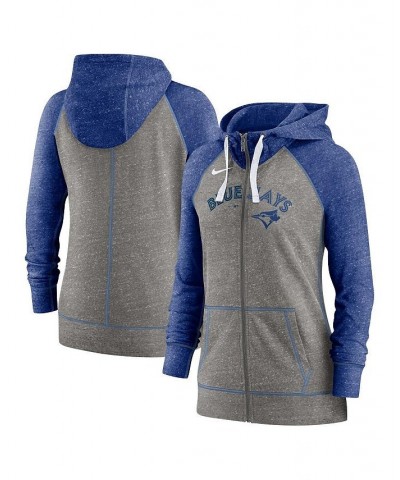 Womens Heathered Charcoal and Heathered Royal Toronto Blue Jays Split Wordmark Gym Vintage-Like Raglan Slub Full-Zip Hoodie $...