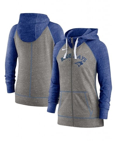 Womens Heathered Charcoal and Heathered Royal Toronto Blue Jays Split Wordmark Gym Vintage-Like Raglan Slub Full-Zip Hoodie $...