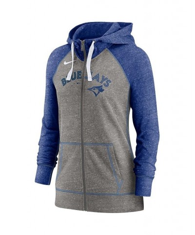 Womens Heathered Charcoal and Heathered Royal Toronto Blue Jays Split Wordmark Gym Vintage-Like Raglan Slub Full-Zip Hoodie $...