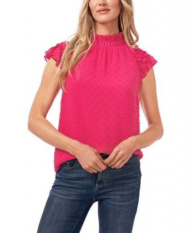 Women's Ruffled Flutter Sleeve Blouse Pink $14.40 Tops