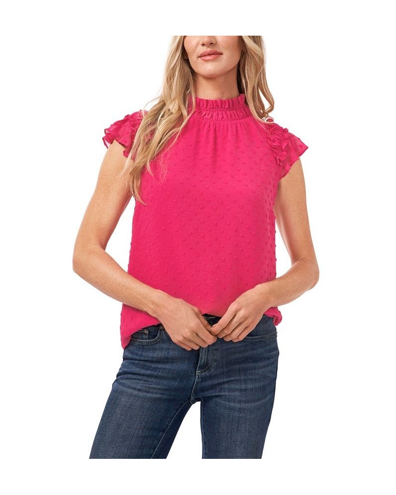 Women's Ruffled Flutter Sleeve Blouse Pink $14.40 Tops