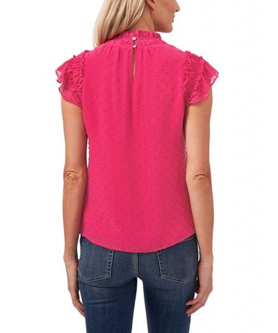 Women's Ruffled Flutter Sleeve Blouse Pink $14.40 Tops