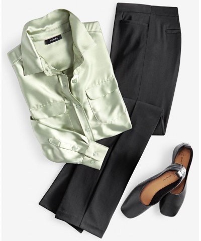 Women's Satin Collared Utility Blouse Green $22.82 Tops