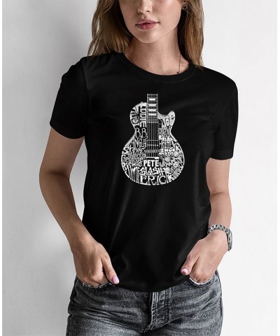 Women's Word Art Rock Guitar Head T-Shirt Black $20.99 Tops