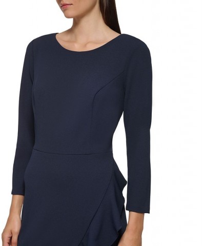 Women's Scoop-Neck Ruffle-Trim 3/4-Sleeve Dress Blue $40.33 Dresses