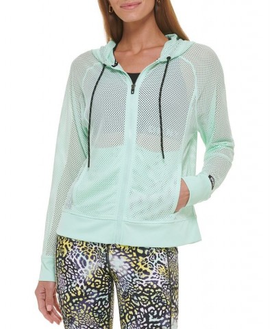 Women's Solid-Color Mesh Relaxed Zip Hoodie brook green $21.89 Sweatshirts