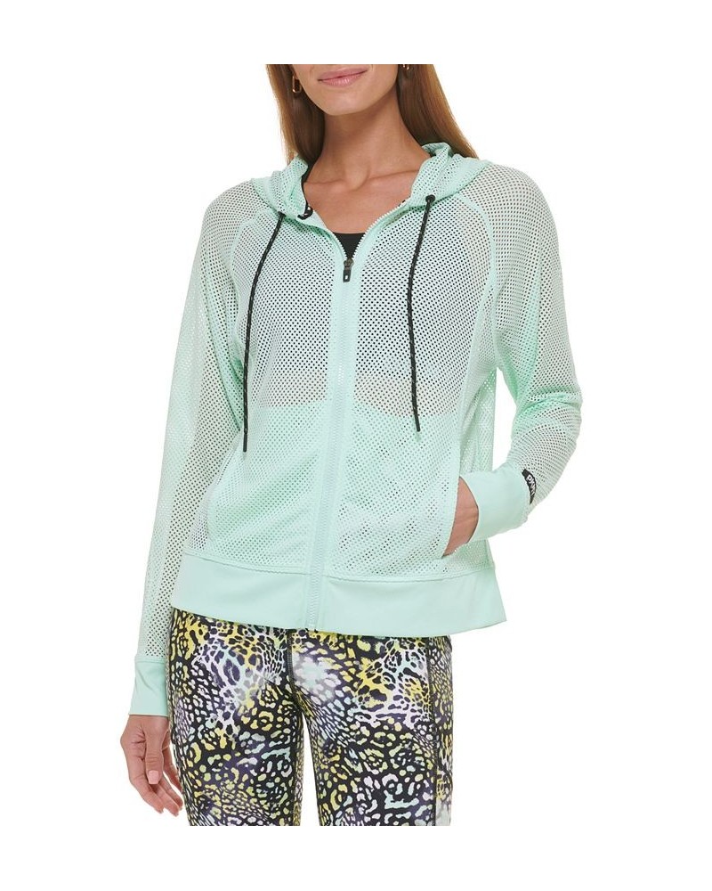 Women's Solid-Color Mesh Relaxed Zip Hoodie brook green $21.89 Sweatshirts