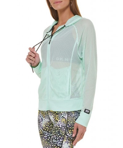 Women's Solid-Color Mesh Relaxed Zip Hoodie brook green $21.89 Sweatshirts