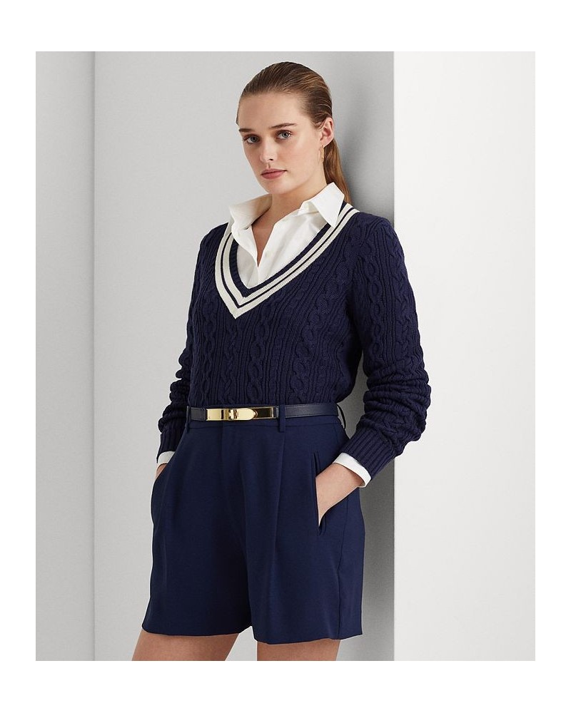 Women's Cable-Knit Cricket Sweater Regular & Petite Blue $71.30 Sweaters