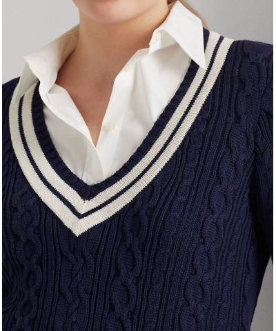 Women's Cable-Knit Cricket Sweater Regular & Petite Blue $71.30 Sweaters