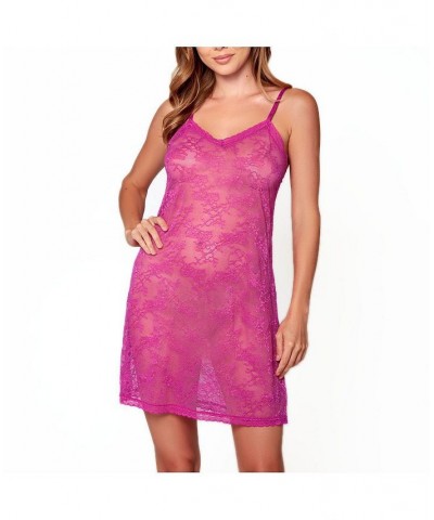 Women's Naomi Allover Lace Very Sheer Chemise Fuchsia $25.22 Lingerie