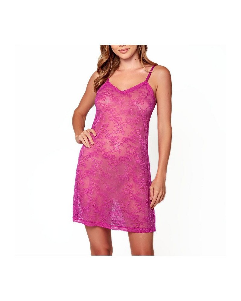 Women's Naomi Allover Lace Very Sheer Chemise Fuchsia $25.22 Lingerie