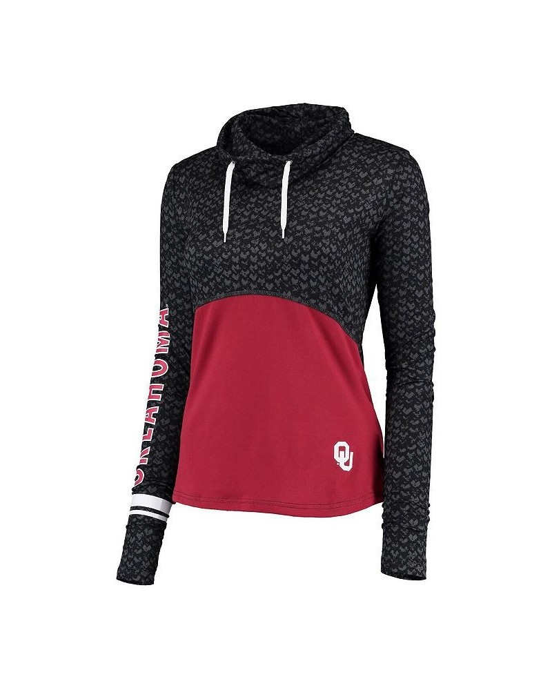 Women's Black Crimson Oklahoma Sooners Scaled Cowl Neck Pullover Hoodie Black $36.71 Sweatshirts