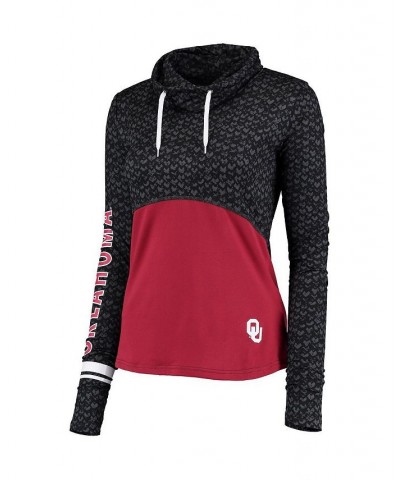 Women's Black Crimson Oklahoma Sooners Scaled Cowl Neck Pullover Hoodie Black $36.71 Sweatshirts