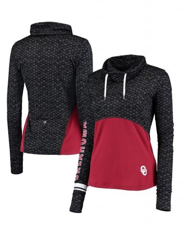 Women's Black Crimson Oklahoma Sooners Scaled Cowl Neck Pullover Hoodie Black $36.71 Sweatshirts