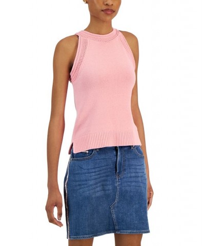 Women's Crochet Trimmed Sleeveless Tank Top Pink $38.23 Tops