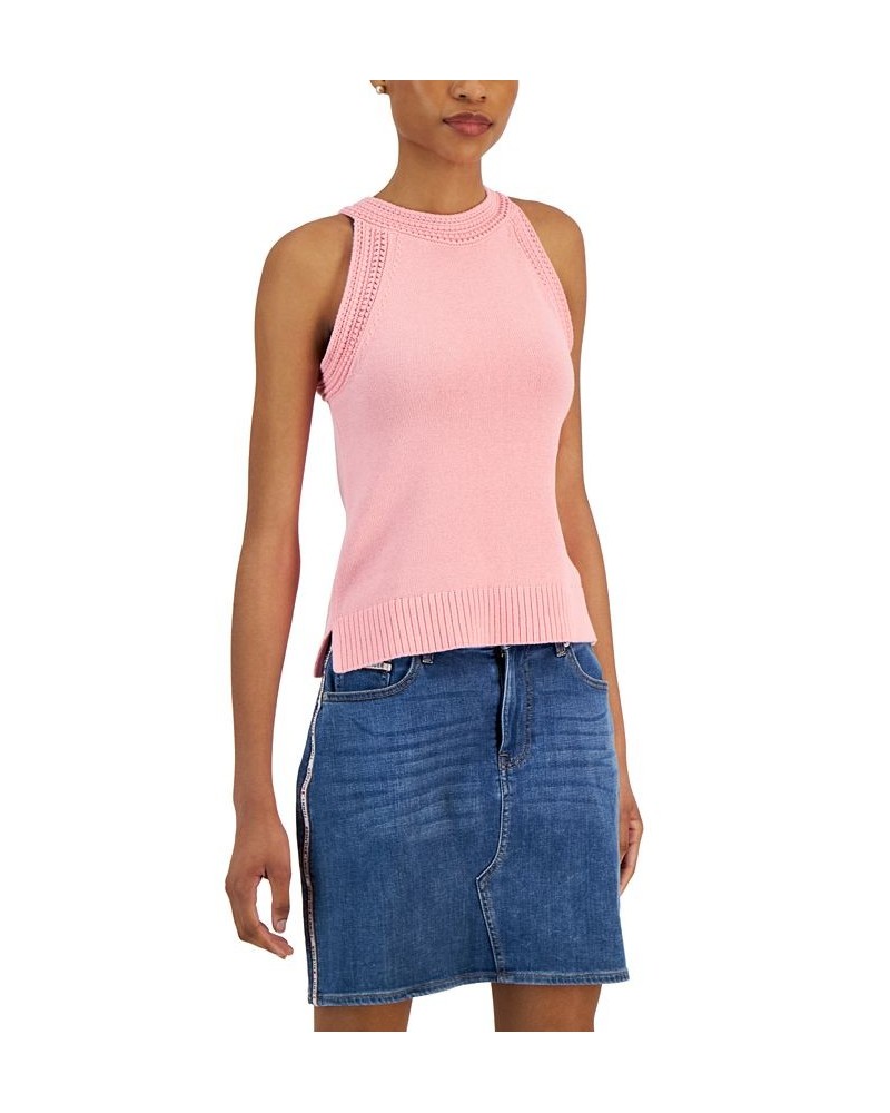 Women's Crochet Trimmed Sleeveless Tank Top Pink $38.23 Tops