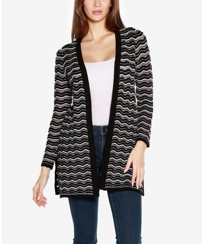 Black Label Women's Wavy Stripe Sweater Duster Black Combo $36.00 Sweaters