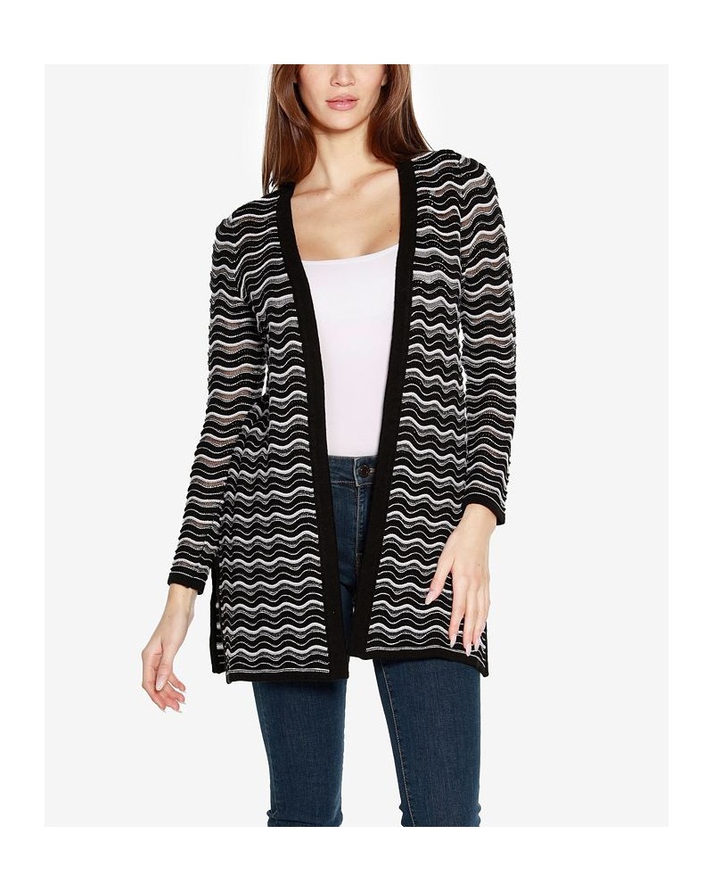 Black Label Women's Wavy Stripe Sweater Duster Black Combo $36.00 Sweaters