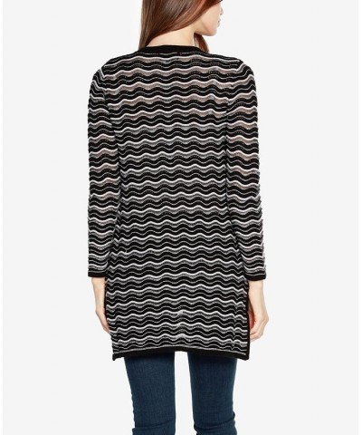 Black Label Women's Wavy Stripe Sweater Duster Black Combo $36.00 Sweaters