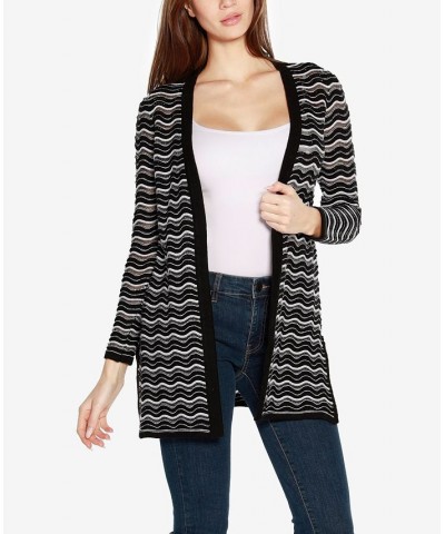 Black Label Women's Wavy Stripe Sweater Duster Black Combo $36.00 Sweaters