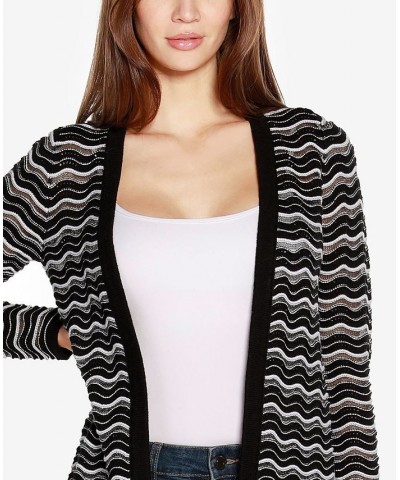 Black Label Women's Wavy Stripe Sweater Duster Black Combo $36.00 Sweaters