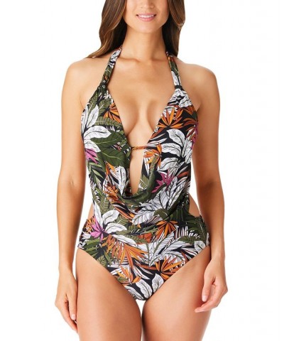 Women's La Planta Cowlneck One-Piece Swimsuit Multi Tropical $52.00 Swimsuits