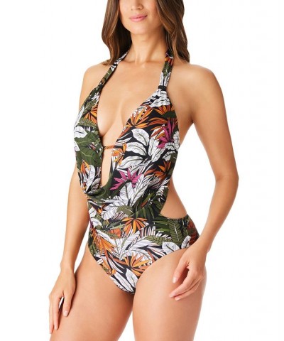 Women's La Planta Cowlneck One-Piece Swimsuit Multi Tropical $52.00 Swimsuits