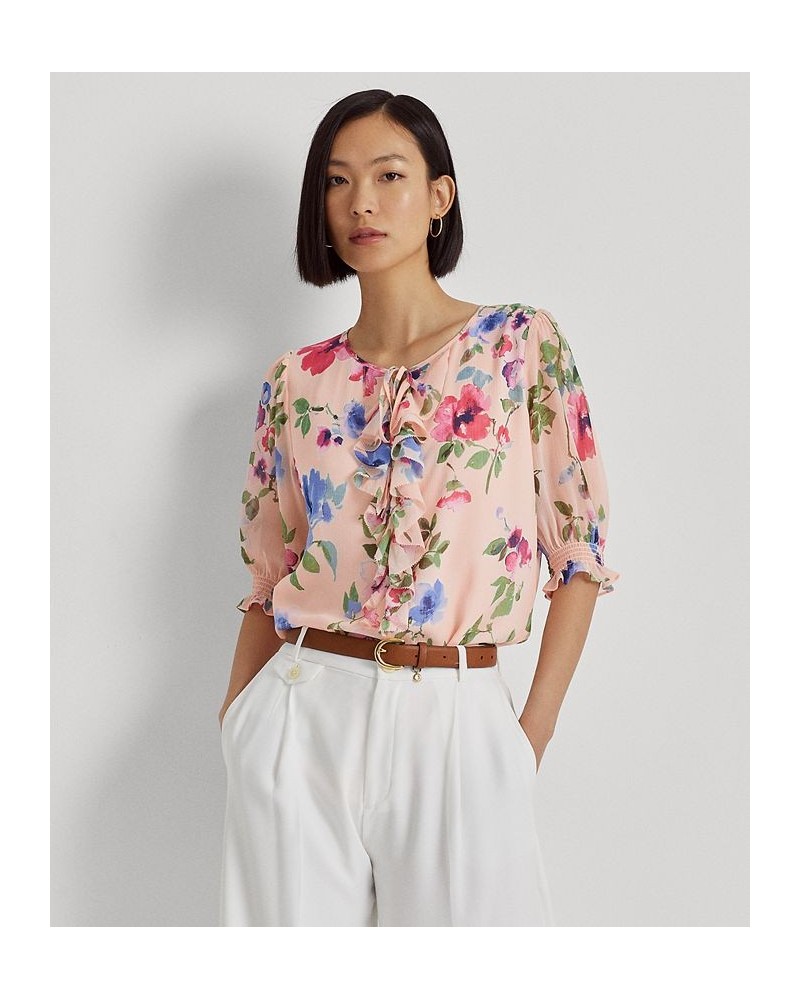 Petite Puffed Sleeve Floral Top Pink Multi $62.10 Tops