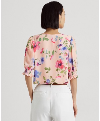 Petite Puffed Sleeve Floral Top Pink Multi $62.10 Tops