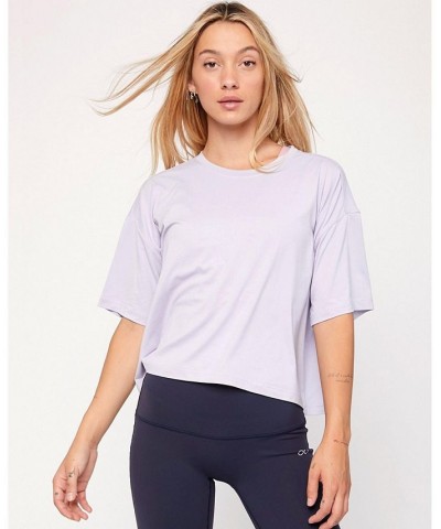 Cozy Boxy Tee Short Sleeve for Women Purple $27.20 Tops