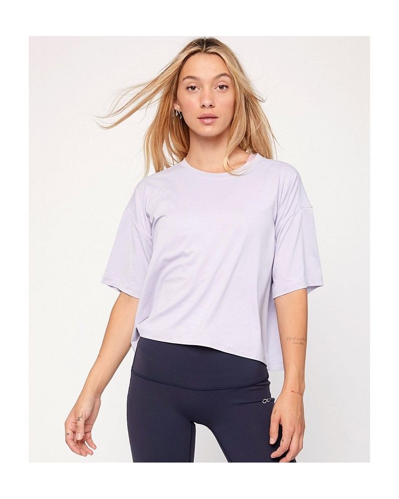 Cozy Boxy Tee Short Sleeve for Women Purple $27.20 Tops