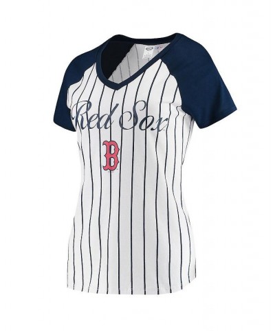 Women's White and Navy Boston Red Sox Vigor Pinstripe Raglan V-Neck T-shirt White $21.19 Tops