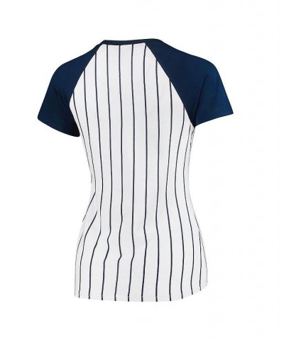 Women's White and Navy Boston Red Sox Vigor Pinstripe Raglan V-Neck T-shirt White $21.19 Tops