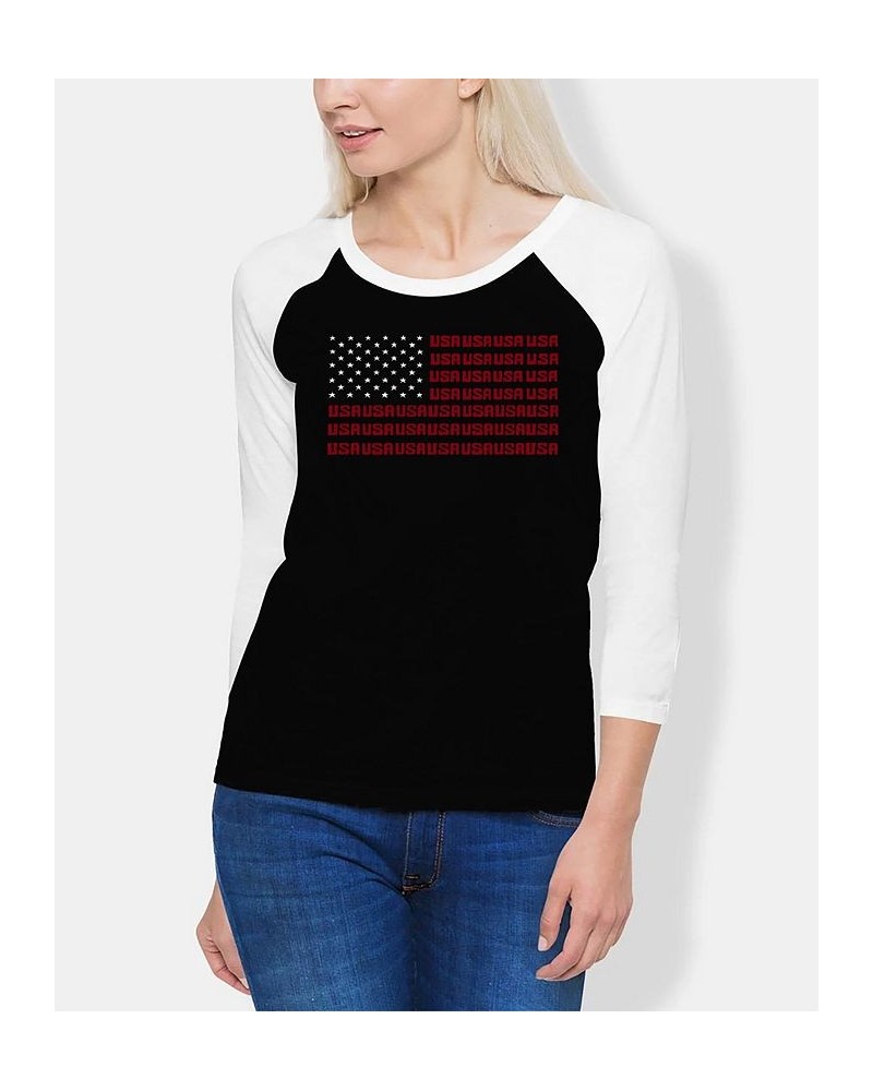 Women's Raglan Word Art USA Flag T-shirt Black, White $18.92 Tops